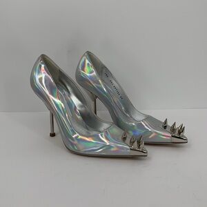 Alexander McQueen Punk Holographic silver pumps stiletto spike heel shoe 39 9